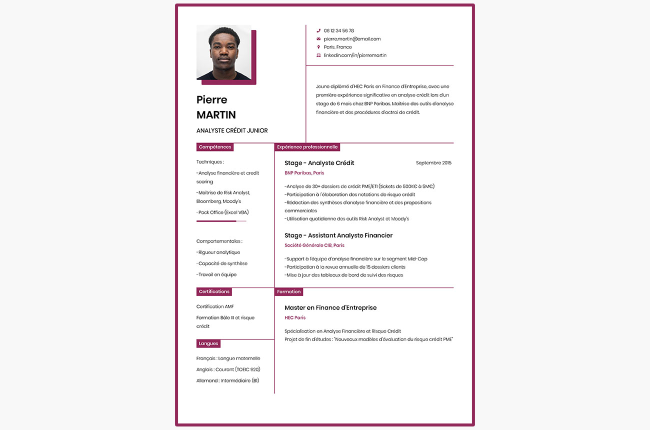 exemple de cv pour la banque